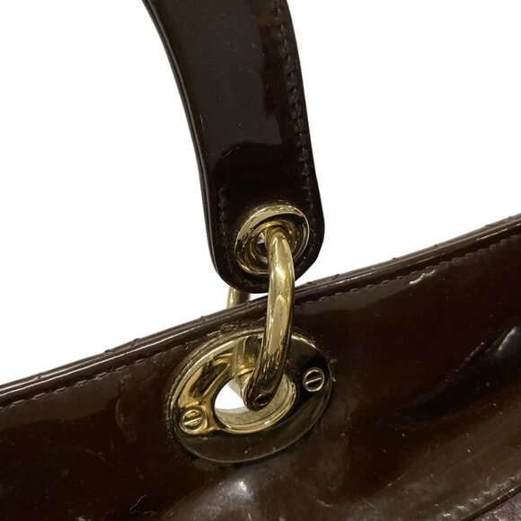 Auth DIOR/ChristianDior Lady Dior Large Dark Brown Patent Leather Handbag - Picture 9 of 16